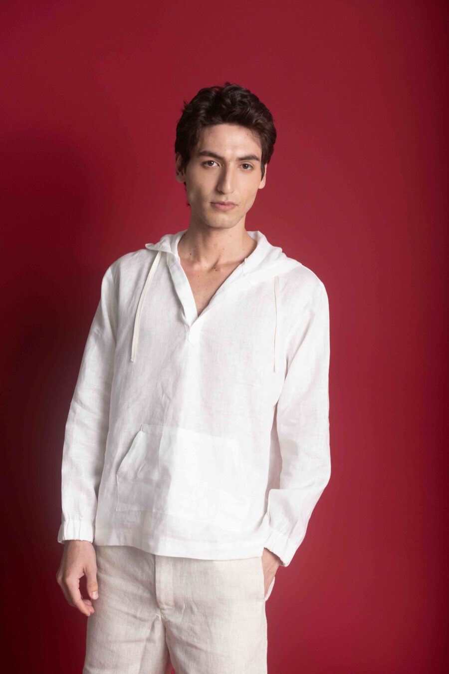 White Linen Hoodie