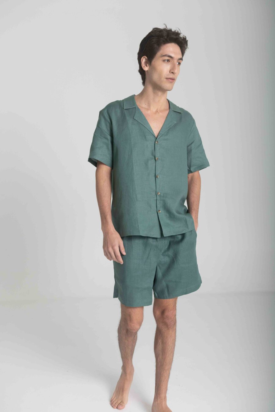 Forest Green Linen Shorts