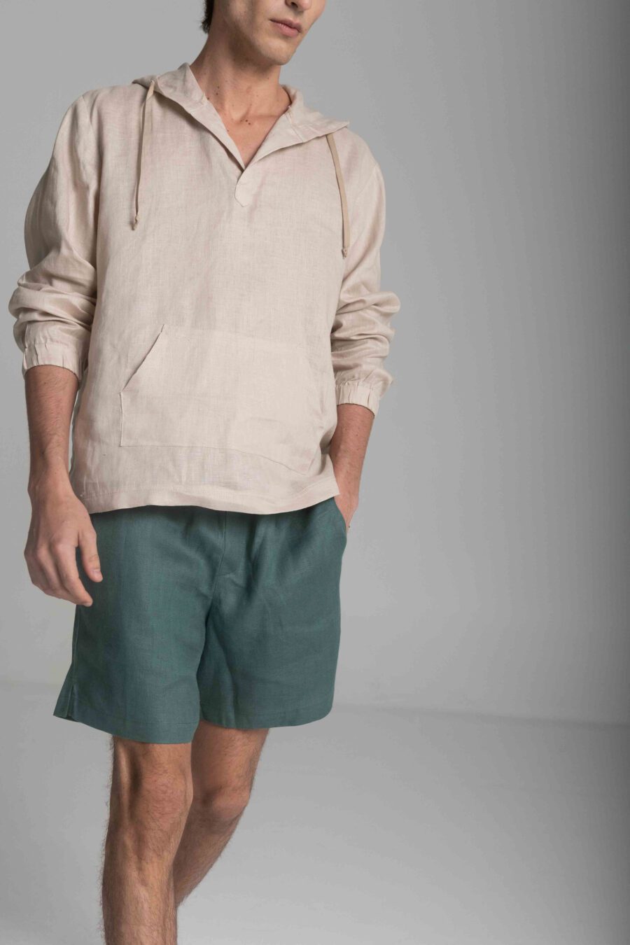 Forest Green Linen Shorts - Image 2
