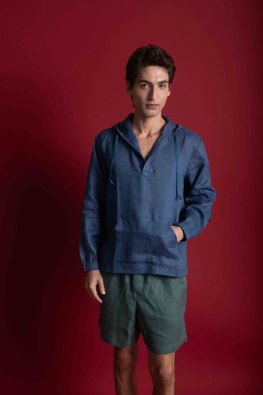 Blue Linen Hoodie