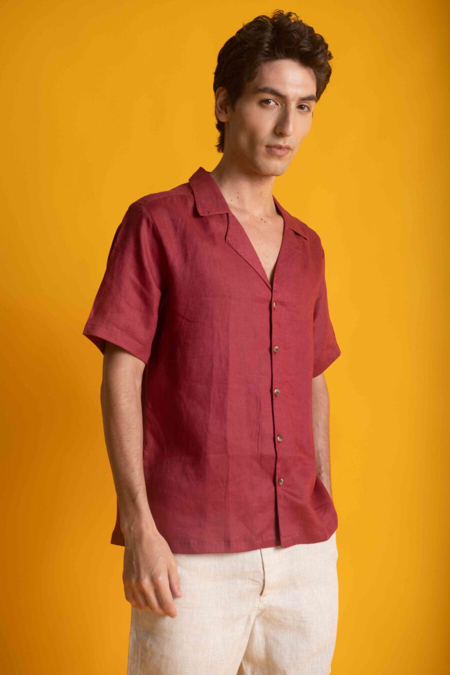 Burgundy Linen Shirt - Image 3